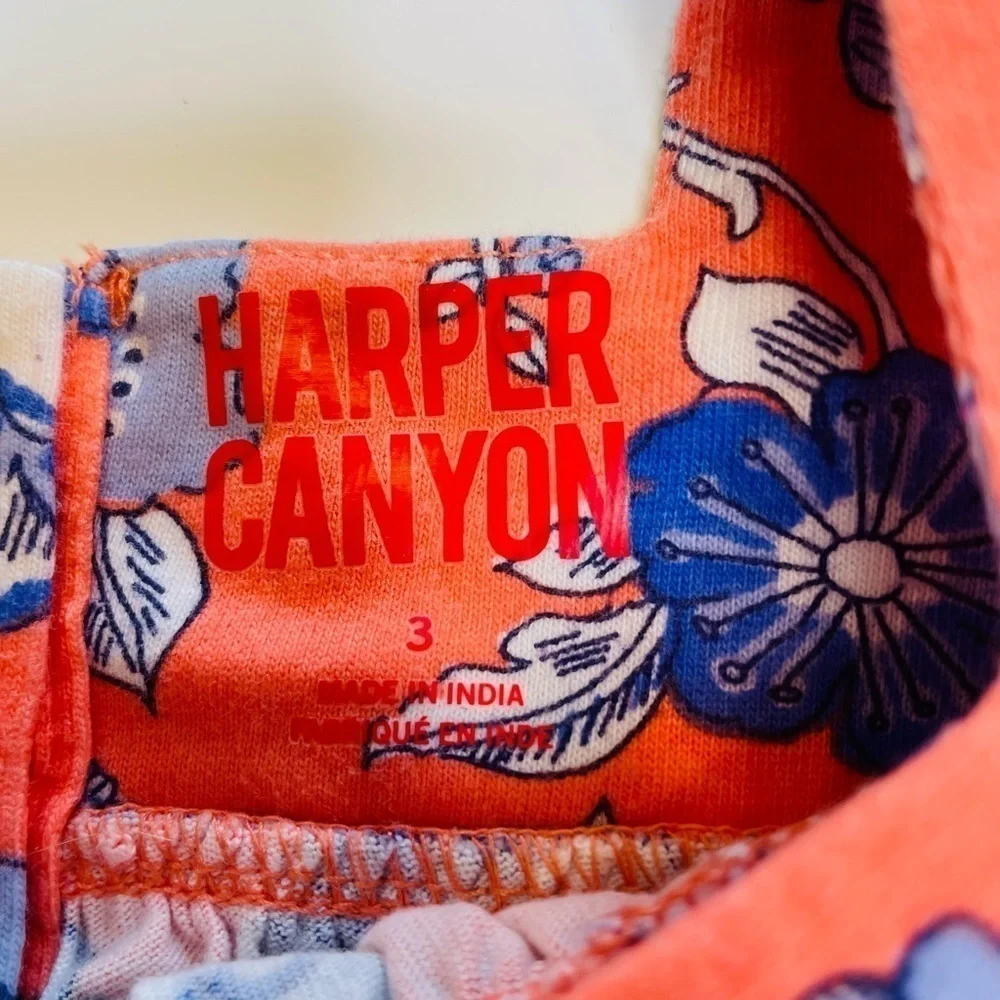Harper Canyon Orange Blue Floral Print Square Neck A-Line Dress Toddler Size 3